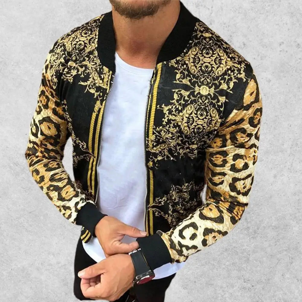 

2021 Print Slim-Fitting Leopard Print Crew-Neck Casual Men Jacket Coat 3XL Male Men's Autumn