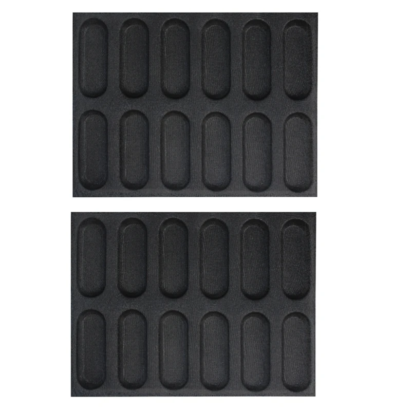 

2 Pcs Baguette Silicone Mould,Oval Bread Mold with 12 Cavity,Form Glass Fiber Non Stick Bakeware,Pastry Baking Tools