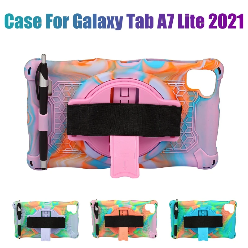 

NEW-Silicone Case for Samsung Tab A7 Lite 8.7Inch 2021 T220 T225 Tablet Case with Pen and Adjustable Stand