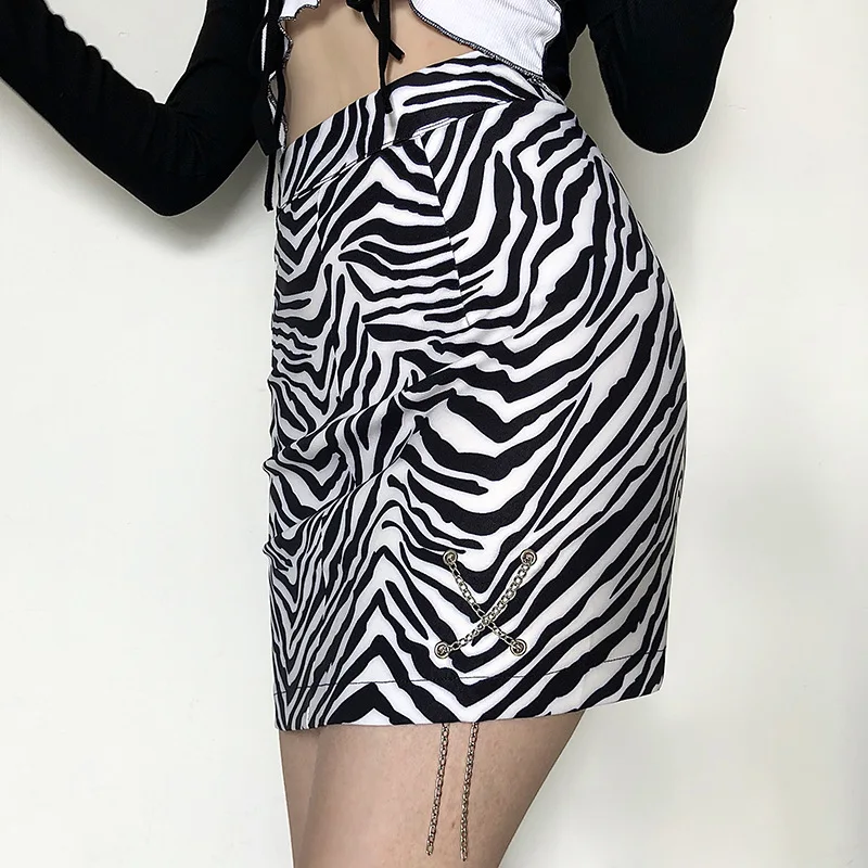 

Women Mini Skirt High Waist Leopard Zebra Print Party Clubwear Casual Short Cocktail Clothing Elegant Straight Lace-up Skirts