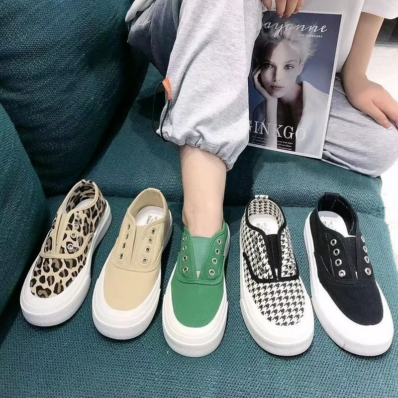 Brand Women Canvas Shoes 2022 Fashion Sneakers Leopard Slip-on Low-cut Women's Vulcanized Shoes Ladies Flats Casual Woman Shoes
