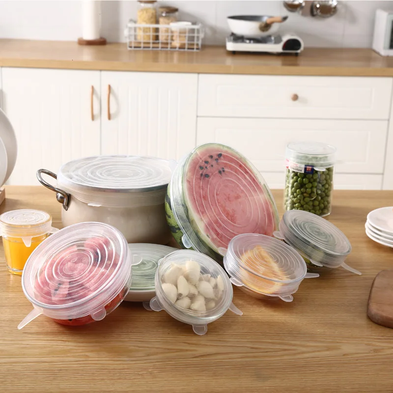 

6 PCS Food-grade Silicone Fresh-keeping Lids Elastic Sealing Cover for Dishes Fruits and Vegetables Kitchen Accessories