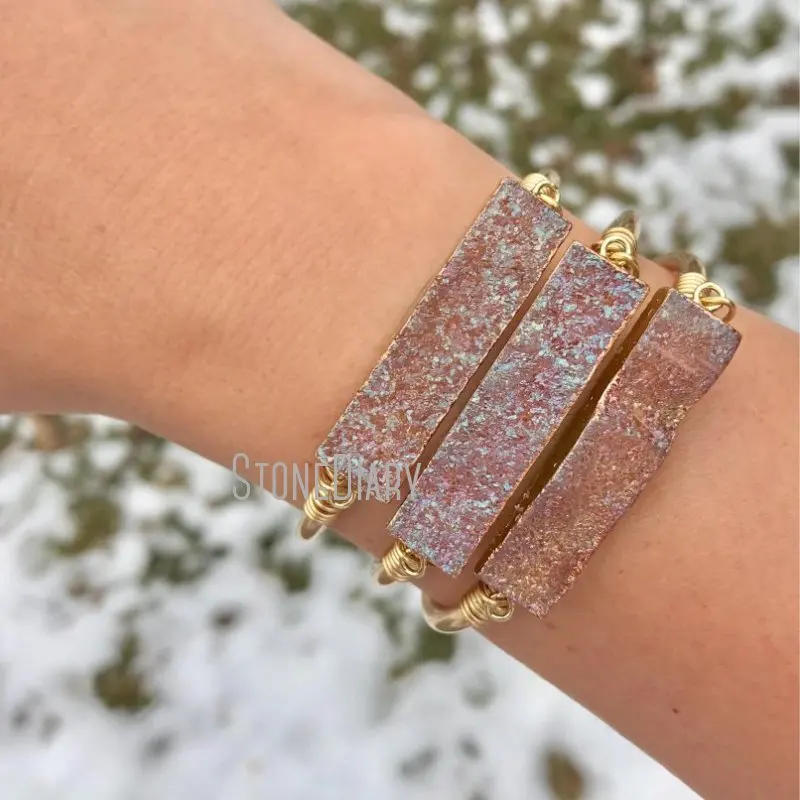 BM11268 новая идея розовый Друза ювелирные изделия браслет с золотым покрытием