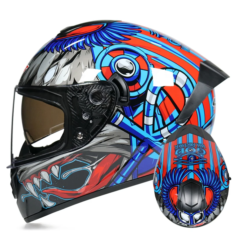 

Motorcycle Helmet Off Road Dual Lens Waterproof Antifog Full Face Capacete with Removable and Washable Lining Black Visor