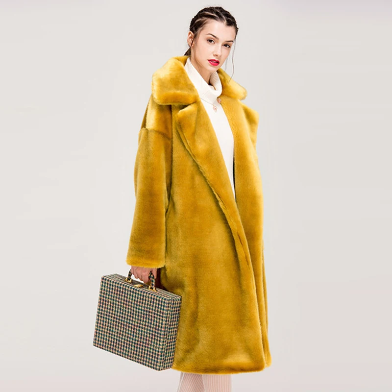 Пальто женское из искусственного кроличьего меха длинное зимнее 2019 | Женская