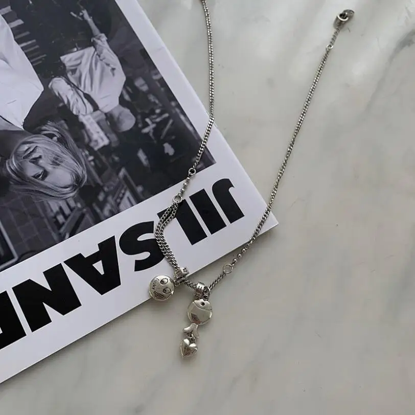 

925 Sterling Silver Pull Heart Tassel Pendant Necklace For Women Trend Clavicle Chain Jewelry Birthday Party Gifts SAN290