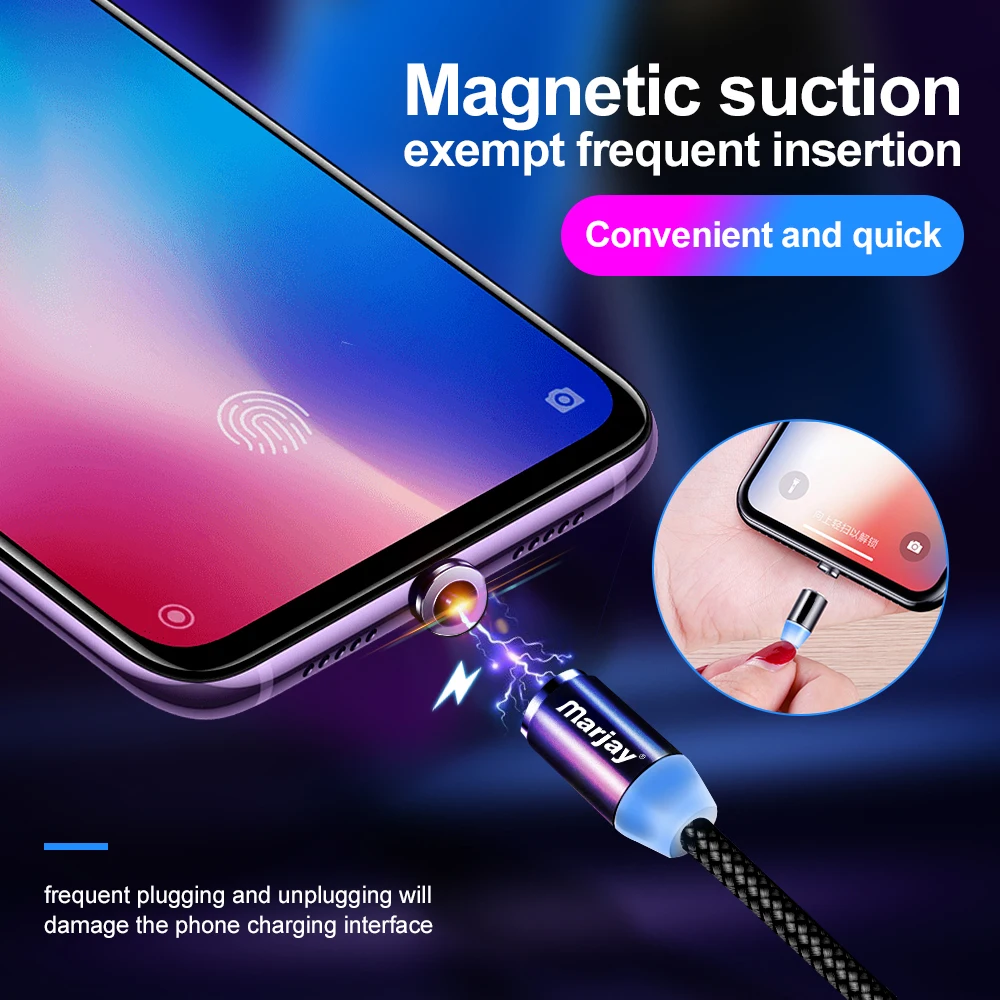 Магнитный usb-кабель Marjay для быстрой зарядки iphone, кабель Micro USB type-C для samsung, Xiaomi, huawei, провод зарядного устройства для мобильных телефонов
