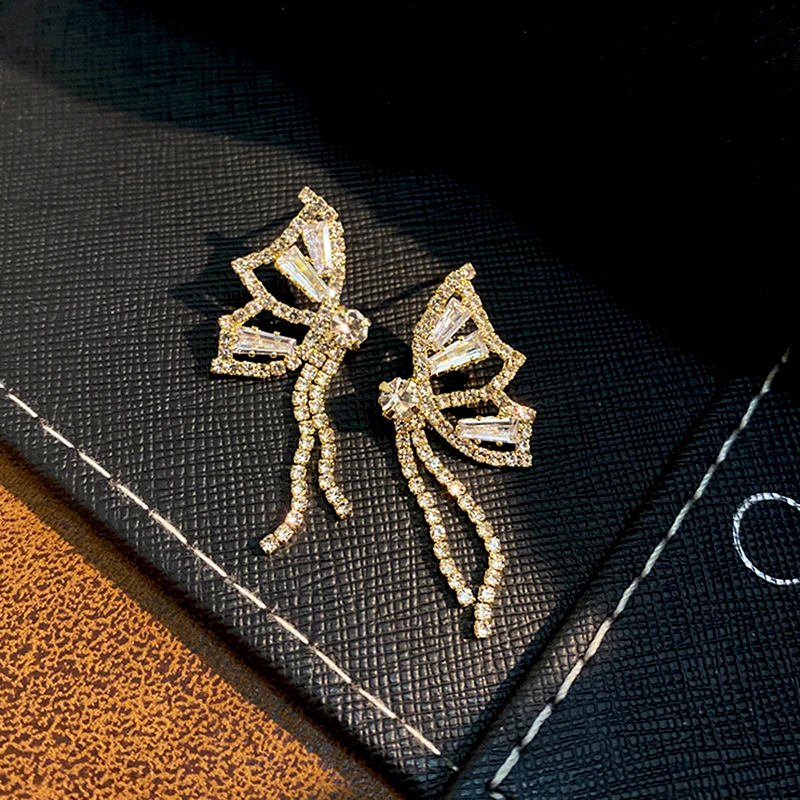 

Korean Fashion Butterfly Wing Tassel Earrings for Women Temperament High Quality Jewelry AAA Zirconia S925 Needle Party Ins Hot