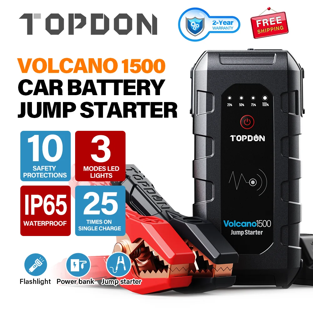 Автомобильный стартер TOPDON 18000mAh V1500A пиковый 12V Портативный аварийный Power Bank