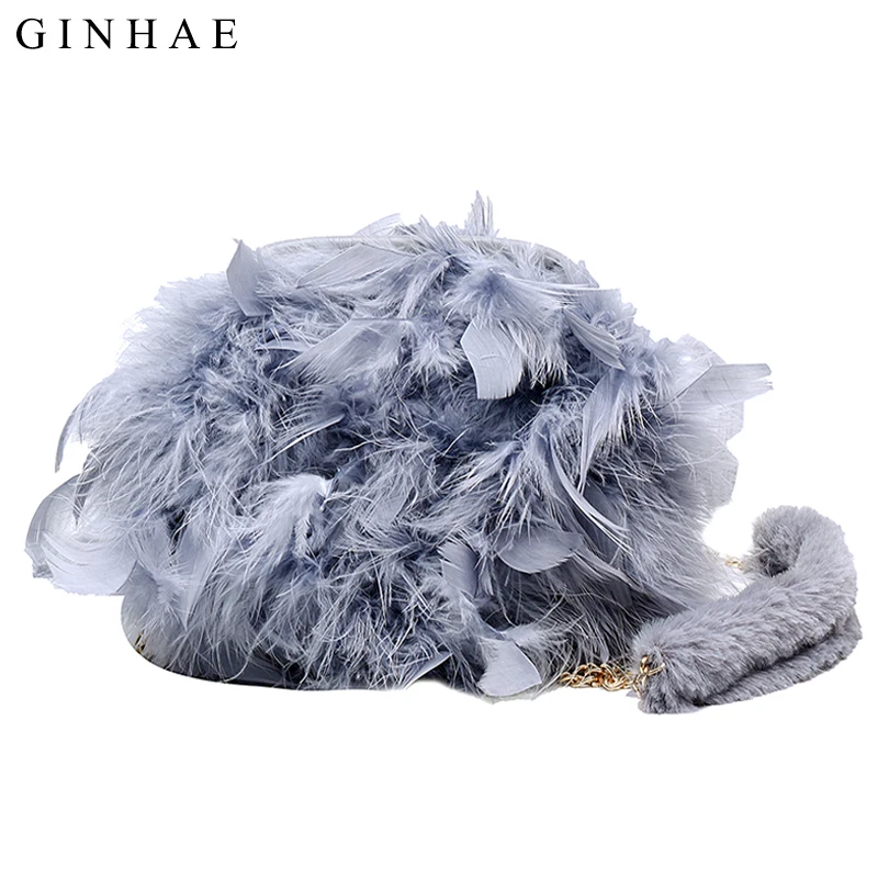 Роскошная женская сумка мессенджер клатч из натурального пера вечерняя вечерние