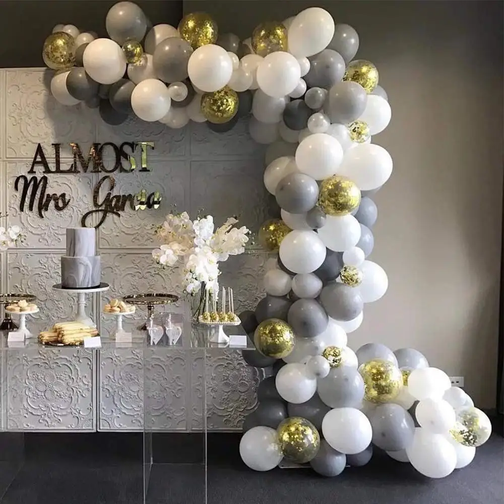

105pcs Grey White Latex Balloons with Gold Confetti Balloons garland arch kit,for Wedding Birthday Party Baby Shower Decoration