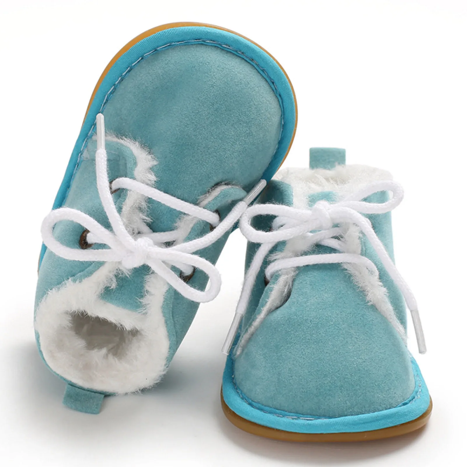 

New Baby Boy Girl Winter Rubber Non-Slip Soles Lace-Up Toddler Shoes Solid Color Leopard Print Leisure Soft Sole Thickened Boots