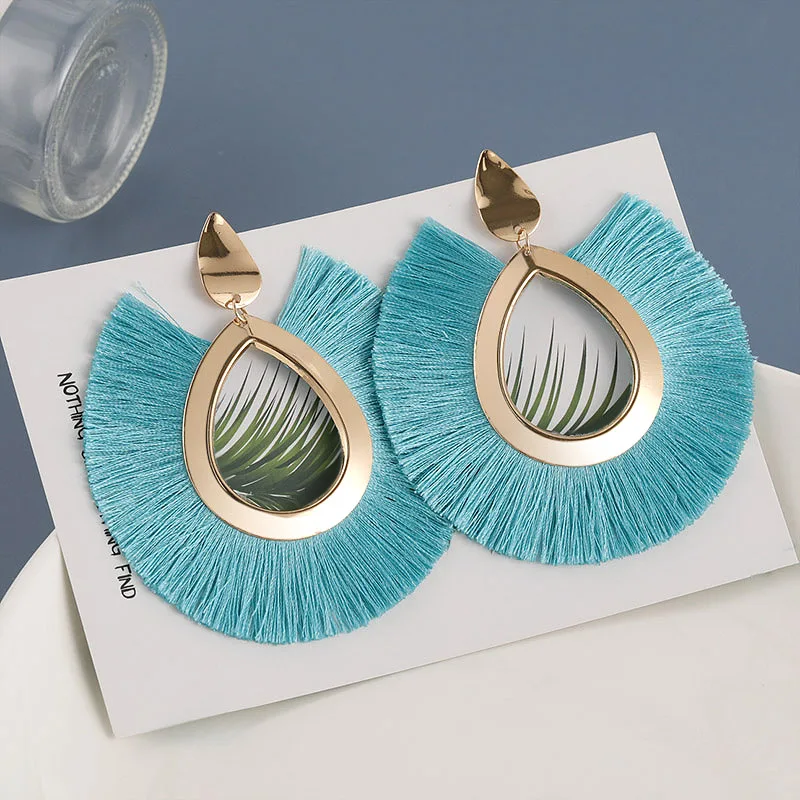 Light Blue Новые модные богемные серьги с кисточками для женщин из хлопка и шелка, длинные висячие серьги с бахромой, вечерние женские ювелирные изделия - Окраска металла: Light Blue