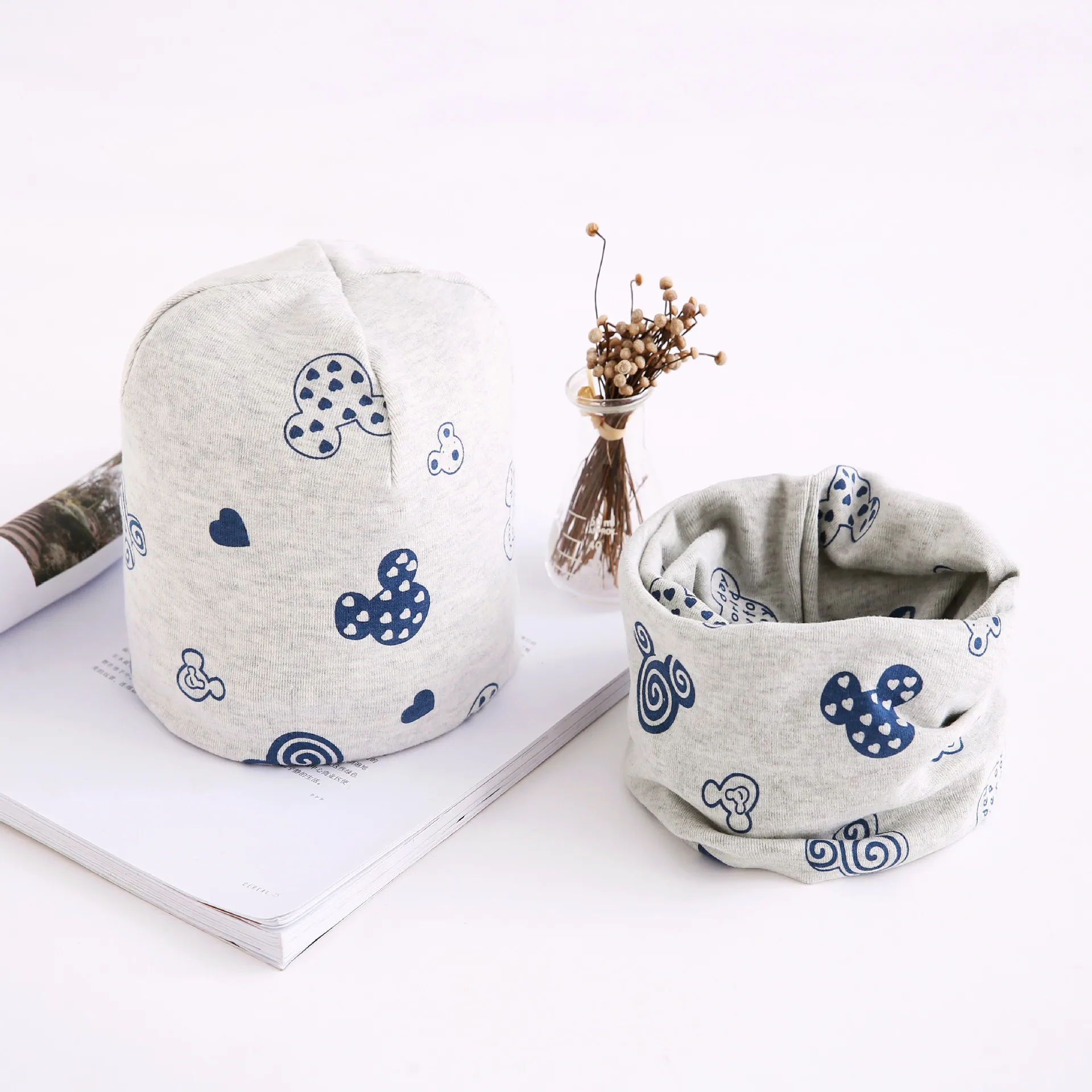 Maylisacc Autumn and Winter New Scarf Hat Two-piece Set 0-8 Years Old Baby Cotton Collar Hat Suit Children's Beanie Snood Sets