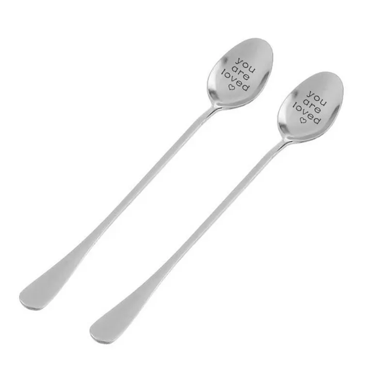 

Valentines Day Gift for girlfriend boyfriend small love gift Long Handled Stainless Steel Coffee Spoon With Letter You're loved