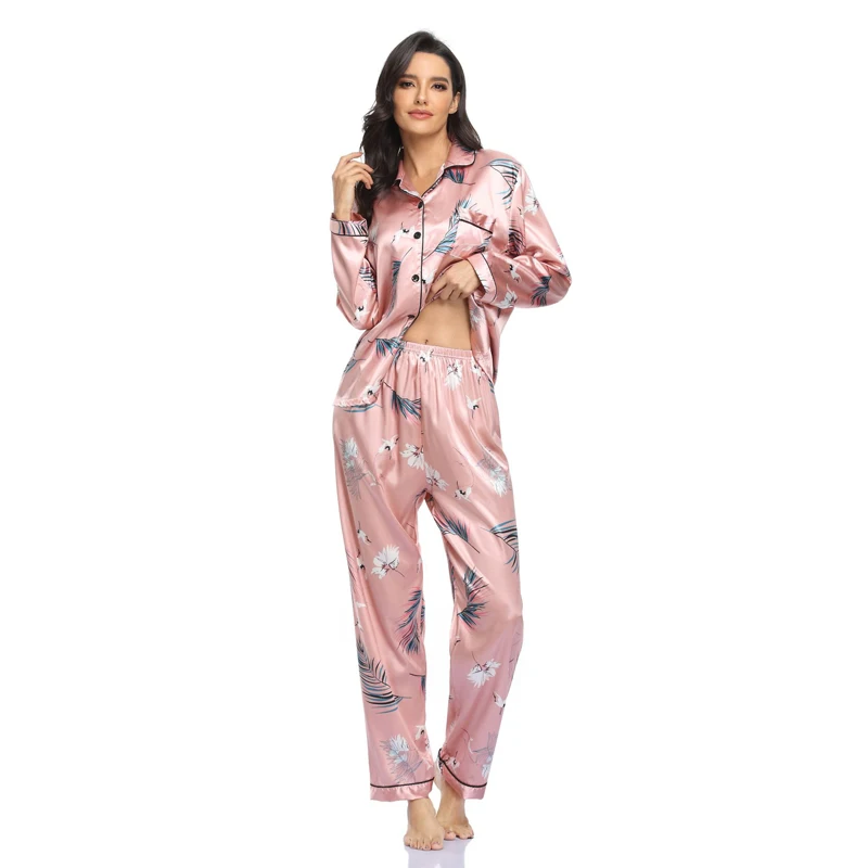 

UETEEYMALL Womens Satin Long-Sleeved Trousers Ladies Pajamas Suit Simple Style Long Pajamas Women's Home Service Spring / Summer