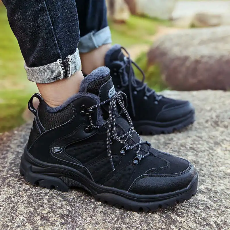 

Couple Safety Shoes Large Sizes High Top Men's Boots Platforms Non-slip Male Sneaker Plush Keep Warm Men Shoes Snow Boots 17G