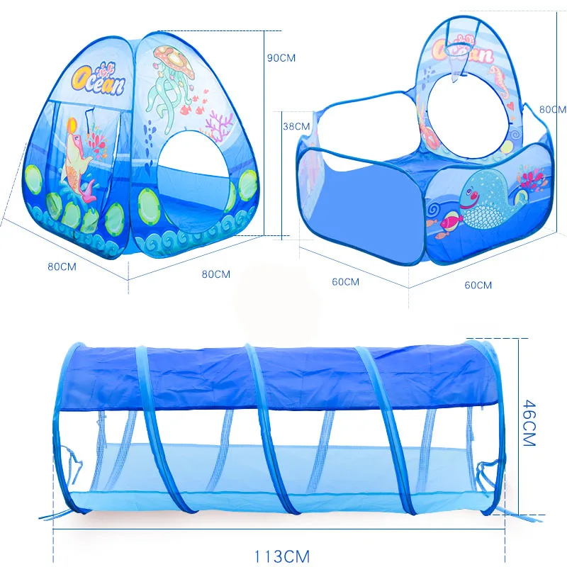 

3 In 1 Kids Tent Tipi Portable Baby Ball Pool Pit Children Tents with Crawling Tunnel Indoor Child Playhouse Pop Up Teepee