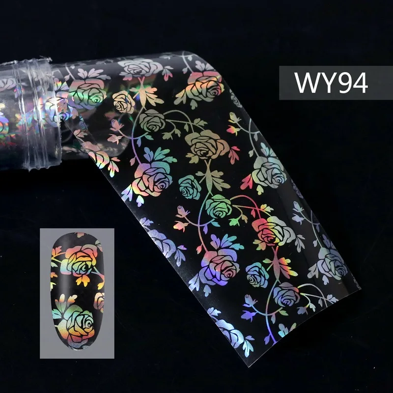 WY94 Foils Sticker 28 узоров голографические лазерные ногтевые переводные наклейки из фольги пламенный цветок Единорог Переводные картинки для ногтей украшения для дизайна ногтей - Цвет: WY94 Foils Sticker