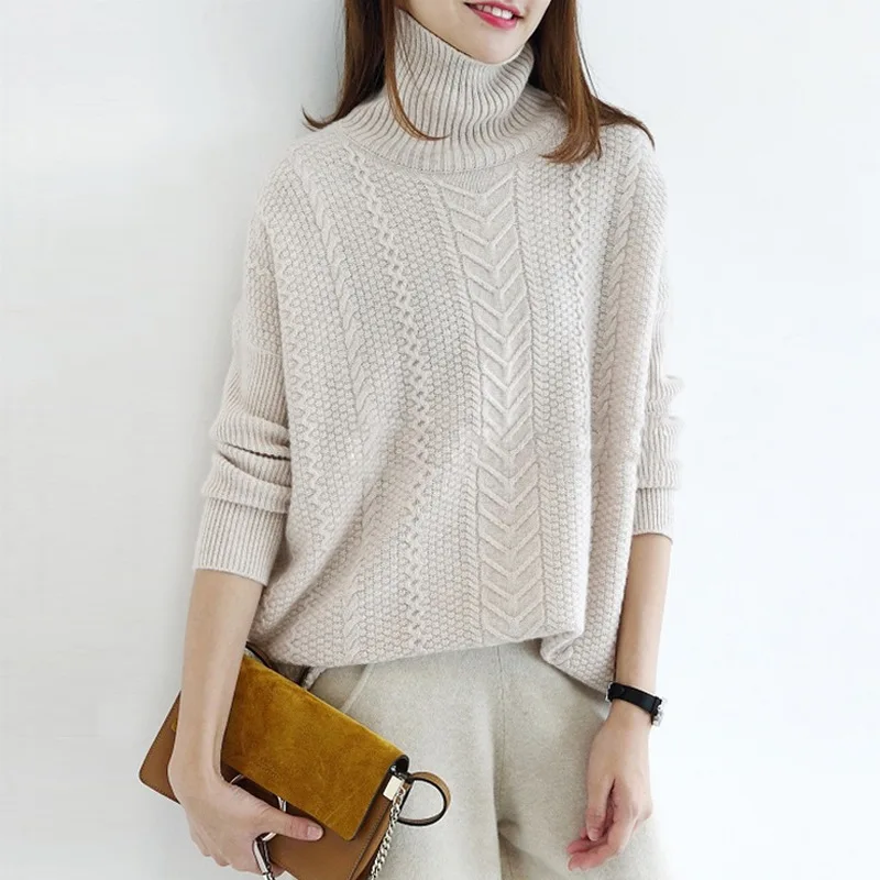 

High Neck Cashmere Sweater women's 2022 Spring New Korean Loose Pullover Thickened Twist Lazy Wind Outer Sweater Bottomed Shirt