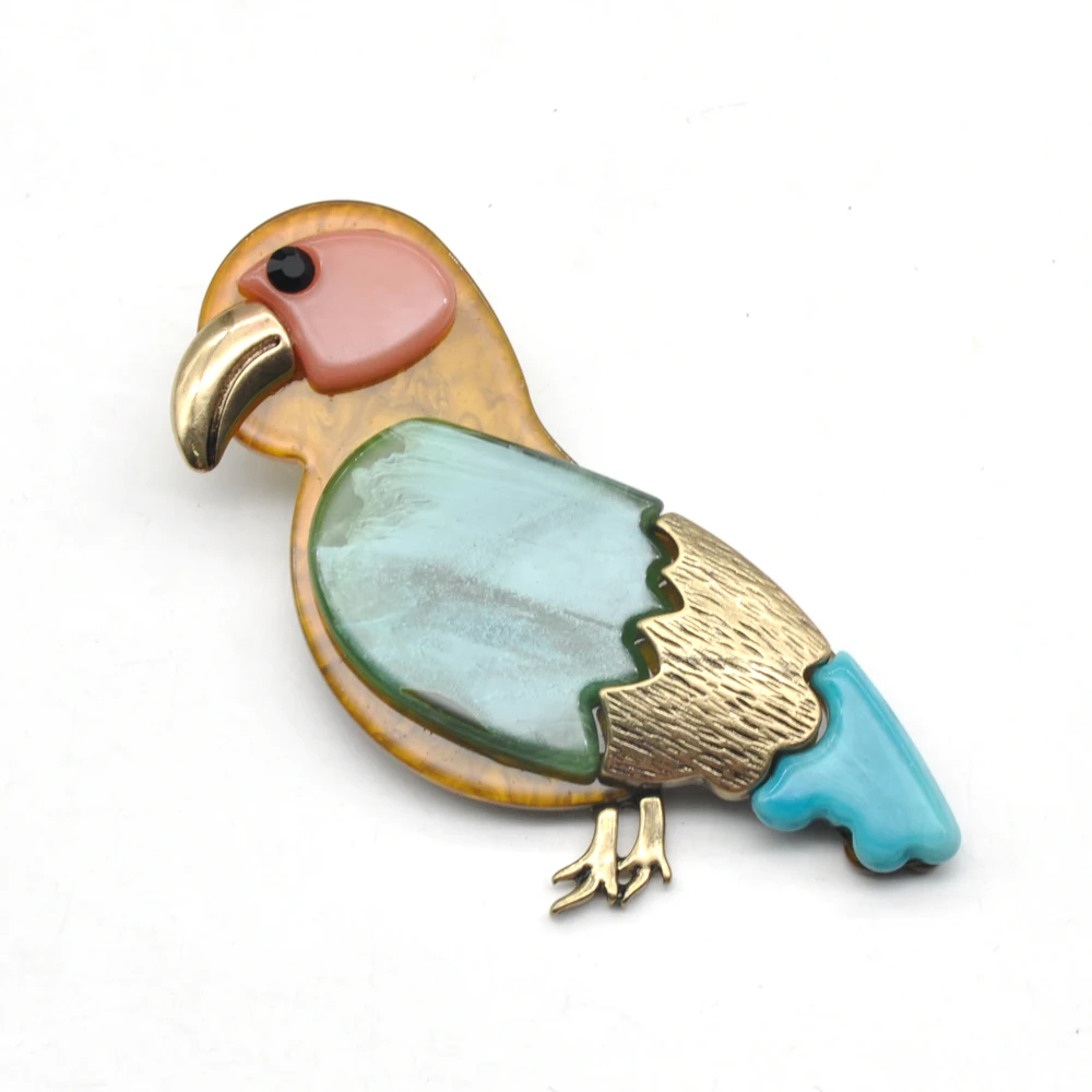Модные броши из цинкового сплава с цветными акриловыми булавками в виде птиц и
