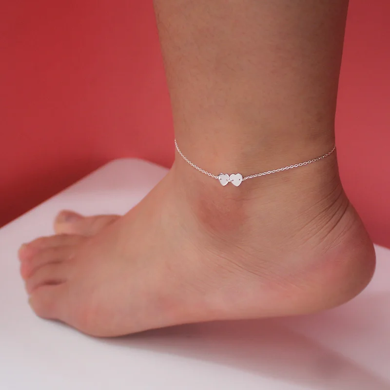 Женские ножные браслеты с двойным сердцем Trustdavis 100% Серебро 925 пробы подарок на