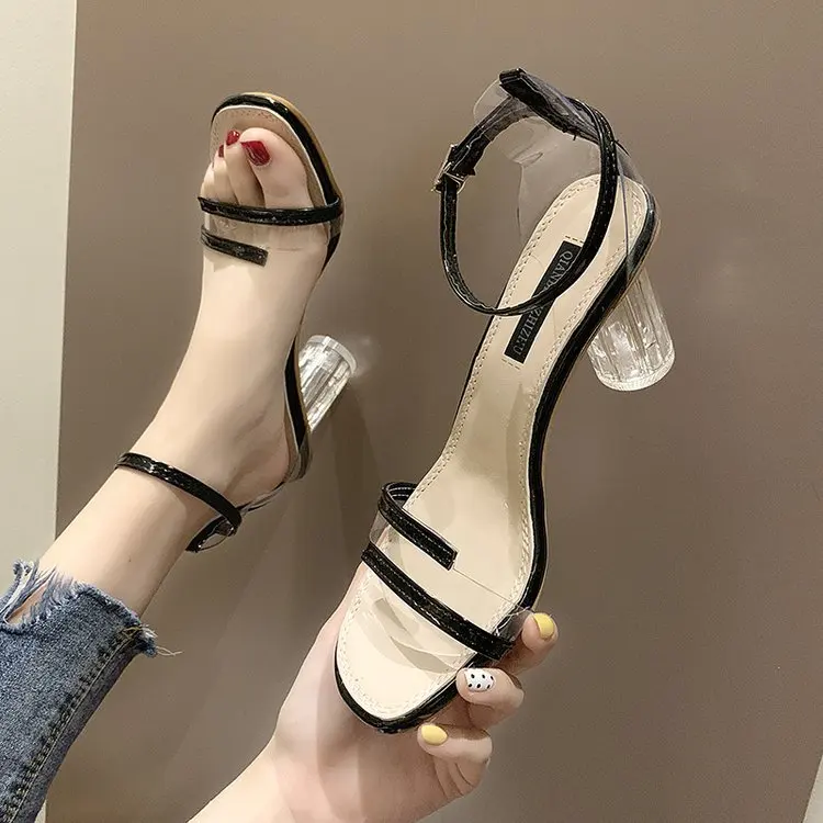 

2020 PVC Jelly Sandals Crystal Leopard Open Toed High Heels Women Transparent Heel Sandals Slippers Discount Pumps 7CM
