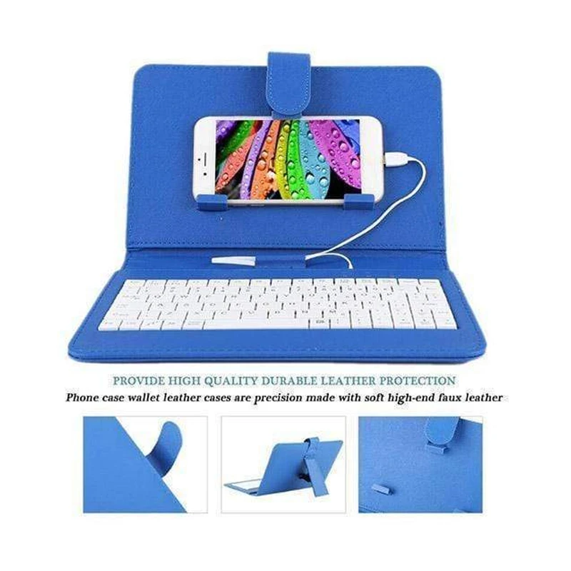 

Portable PU Leather Case Protective Cover with Bluetooth Wireless Keyboard for iPhone Huawei Xiaomi Samsung Mobile Phone