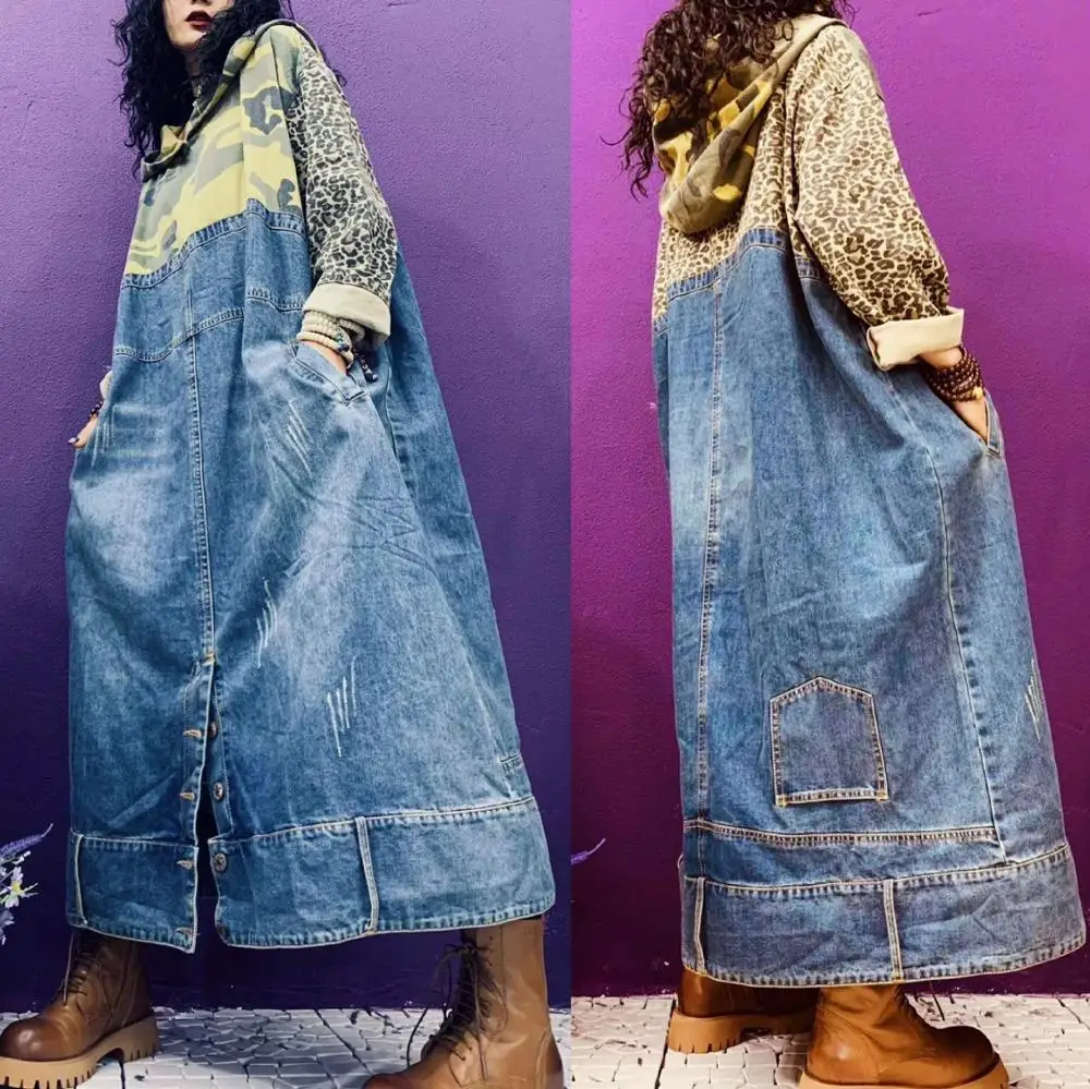 Камуфляж лоскутное платье из джинсовой ткани в виде рыбьей чешуи Большие размеры