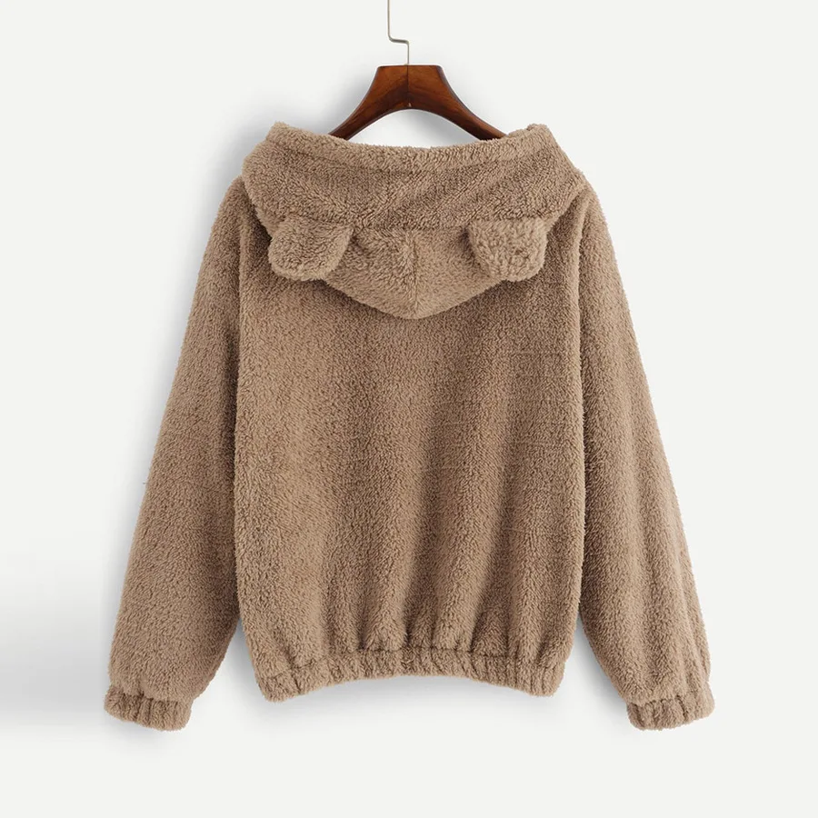 Милое пальто с капюшоном медвежьими ушками Свитшот Для женщин осенне зимние