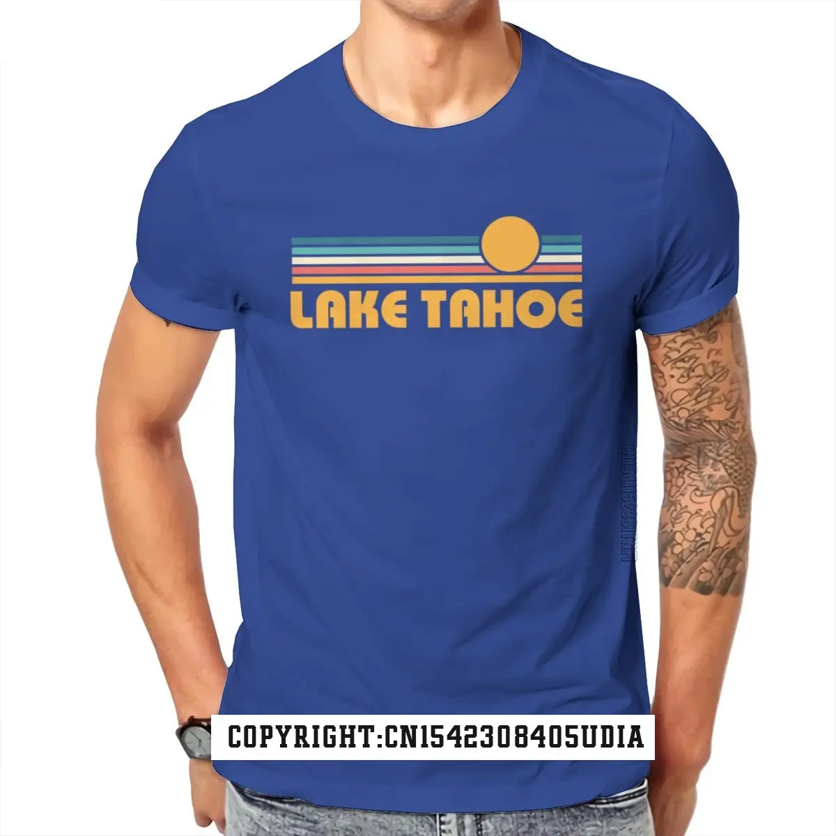 Retro Lake Tahoe Sunset Men’S Premium T-Shirt Streetwear Kawaii Aesthetic Japanese Men Clothing Mens Tops Shirts T Shirt