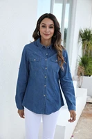 womens retro denim long sleeved casual shirt 2021 fall new style blouse jacket regular fit jacket blusas ropa de mujer cy0122