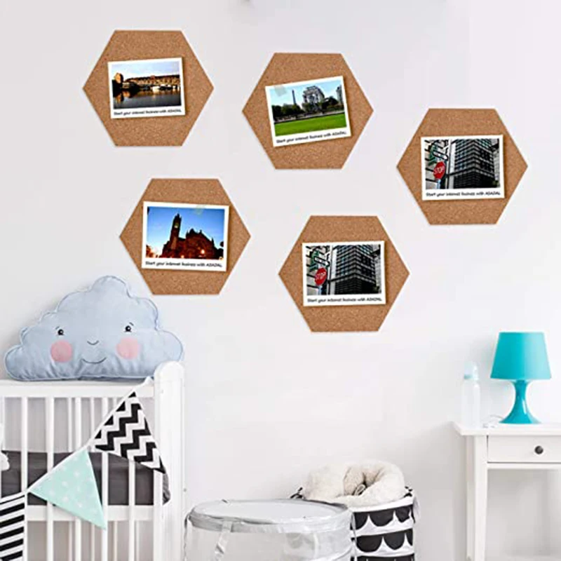 

10 Pieces of Large Hexagon Self-Adhesive Cork Board Tile Mini Wall Bulletin Board Creative Fashion Bulletin Board