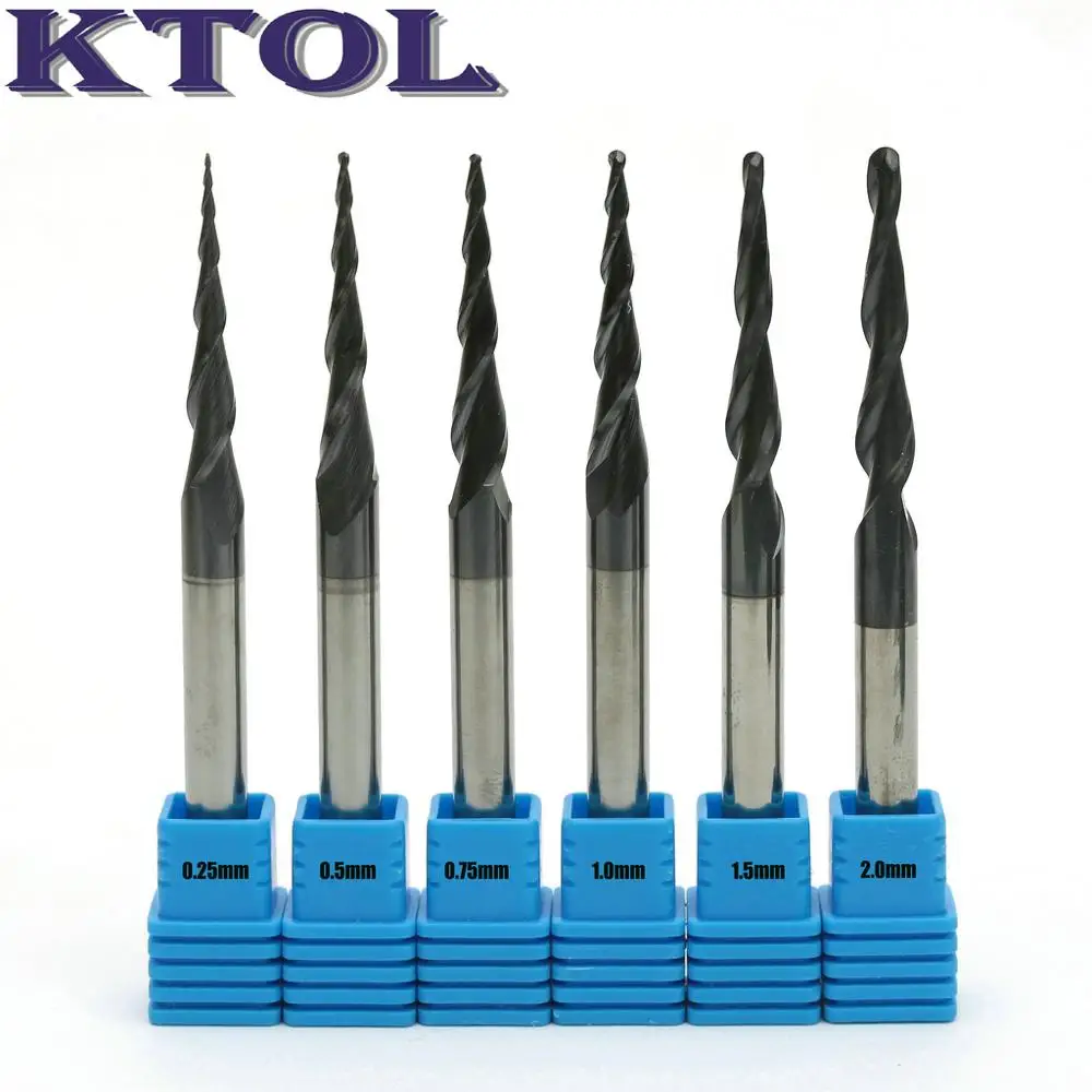 Индивидуальные 5 шт. R1.0 HRC55 конусные шариковые носовые фрезы карбидные из