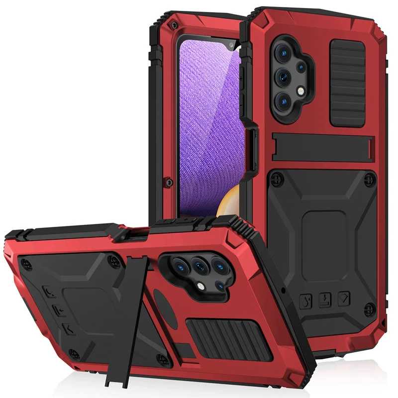 

Tempered Glass Heavy Metal TPU Phone Case For Samsung Galaxy A32 5G Bracket Shockproof Soft Silicone Cover For Samsung A32