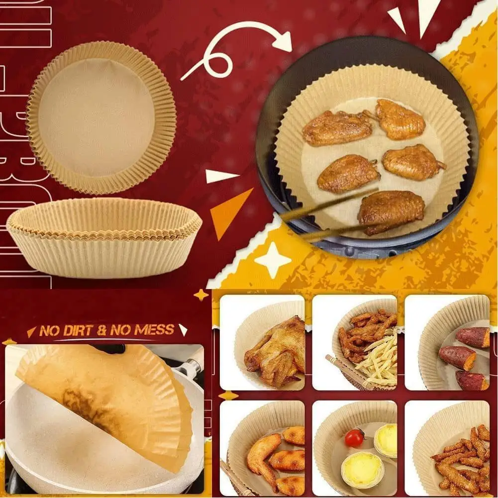 

30/50pcs 16cm Air Fryer Disposable Paper Liner Mat Wood Pulp Steamer Round Paper Baking Mats