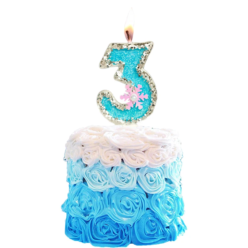 Ice Princess Number Birthday Candles Cake Toppers Decoration Blue Snowflake Candle Birthday Wedding Cakes Dessert Decor Party