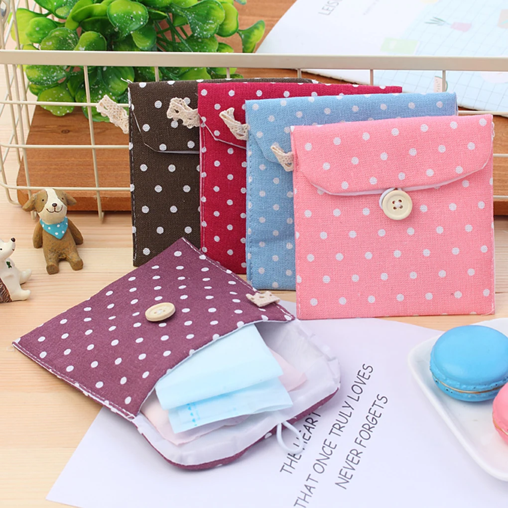 

Women Girls Linen Small Dot Button Pouch Purse Wallet Coin Purses Organizer Money Key Pouch Case