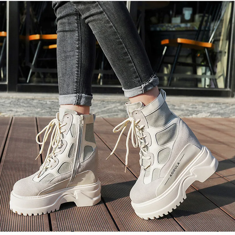 Женские ботинки на высокой платформе 10 см зимние водонепроницаемые толстой