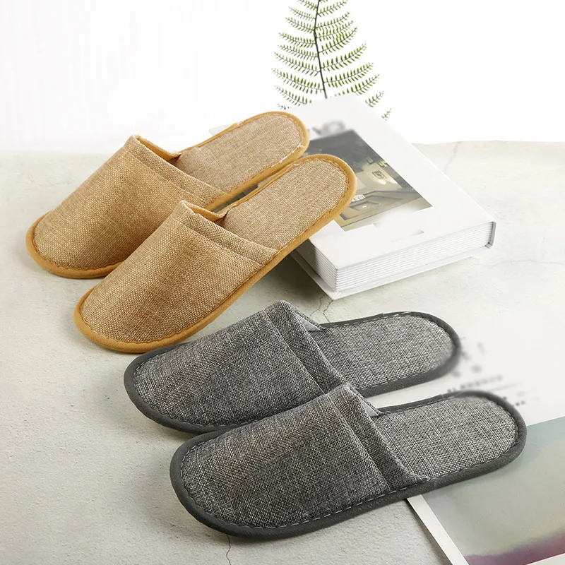 Одноразовые льняные простые тапочки унисекс Нескользящие переносные для