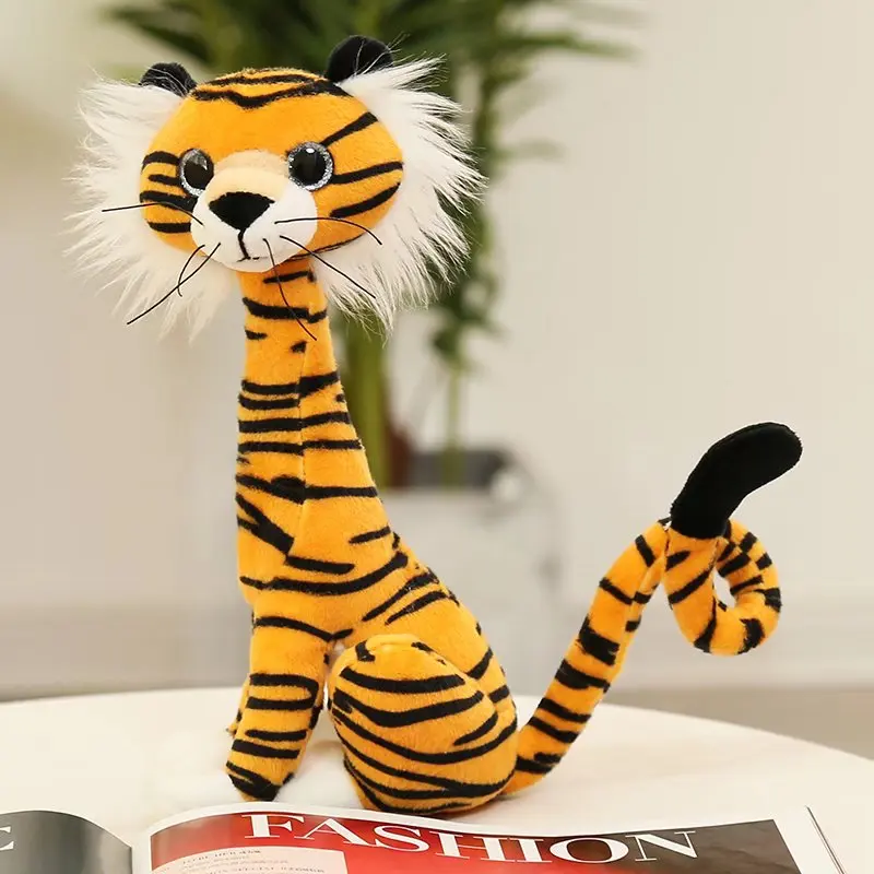 New Arrival Funny Plush Tiger Lion Dog Cat Dolls Soft Stuffed Long Neck Dalmatian Simulation Toys Kids Gift |
