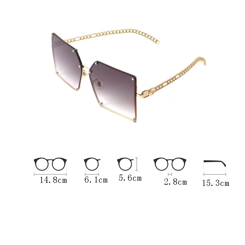 

2021 New Fashion Oversize Gradient Sunglasses For Women Vintage Alloy Chain Frame Rivet Square Sun Glasses Female Elegant Shades
