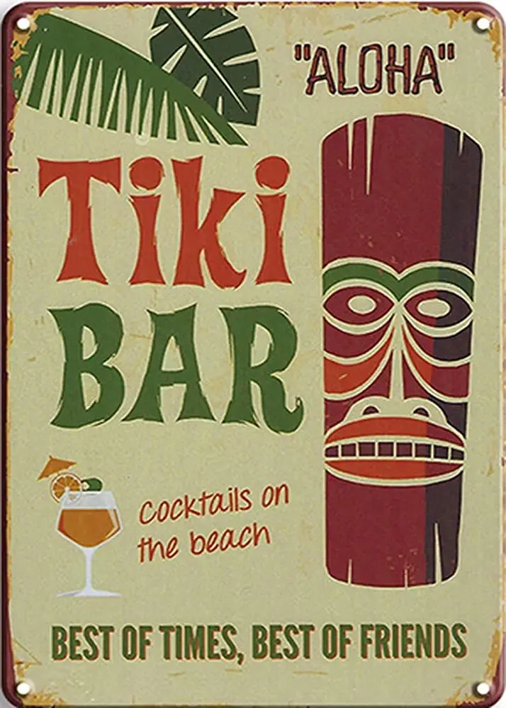 

HUOX Tiki Bar Tin Signs, Aloha Hawaii Vintage Metal Tin Sign for Men Women, Wall Decor for Bars, Restaurants
