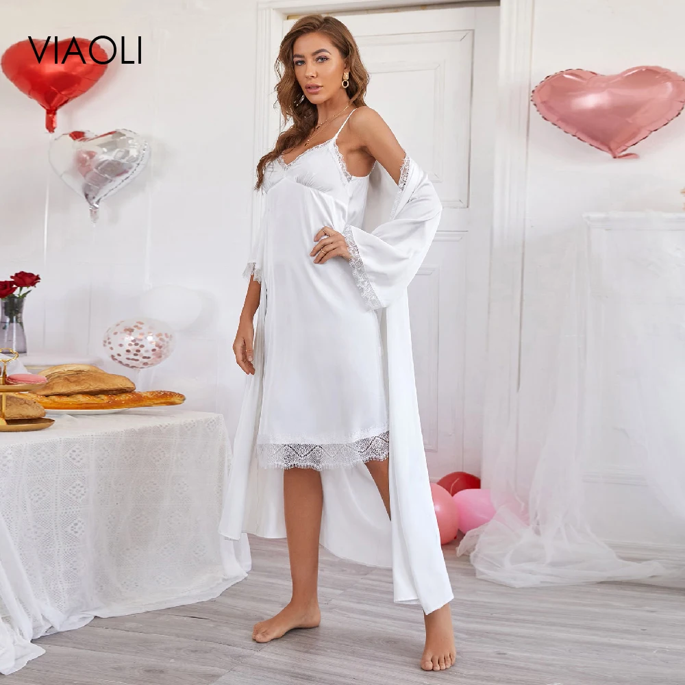 

Женская пижама, Женский комплект из 2 предметов, женский халат из вискозы, женская ночная рубашка, одежда для сна, ночная рубашка, пикантные п...