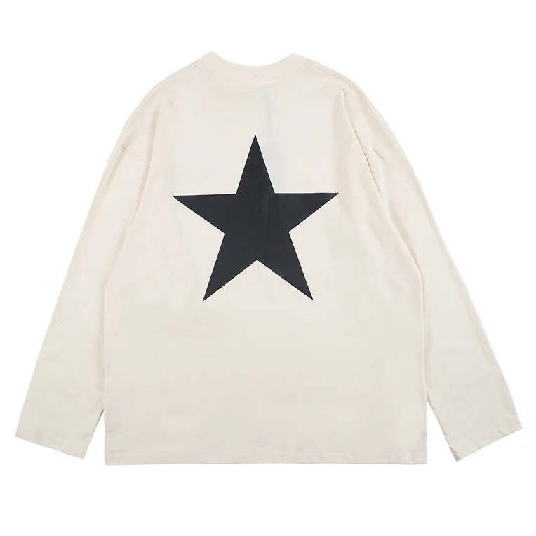 

Meichao fog simple printing loose T-shirt hip hop loose Star printing long sleeve T-shirt for men and women