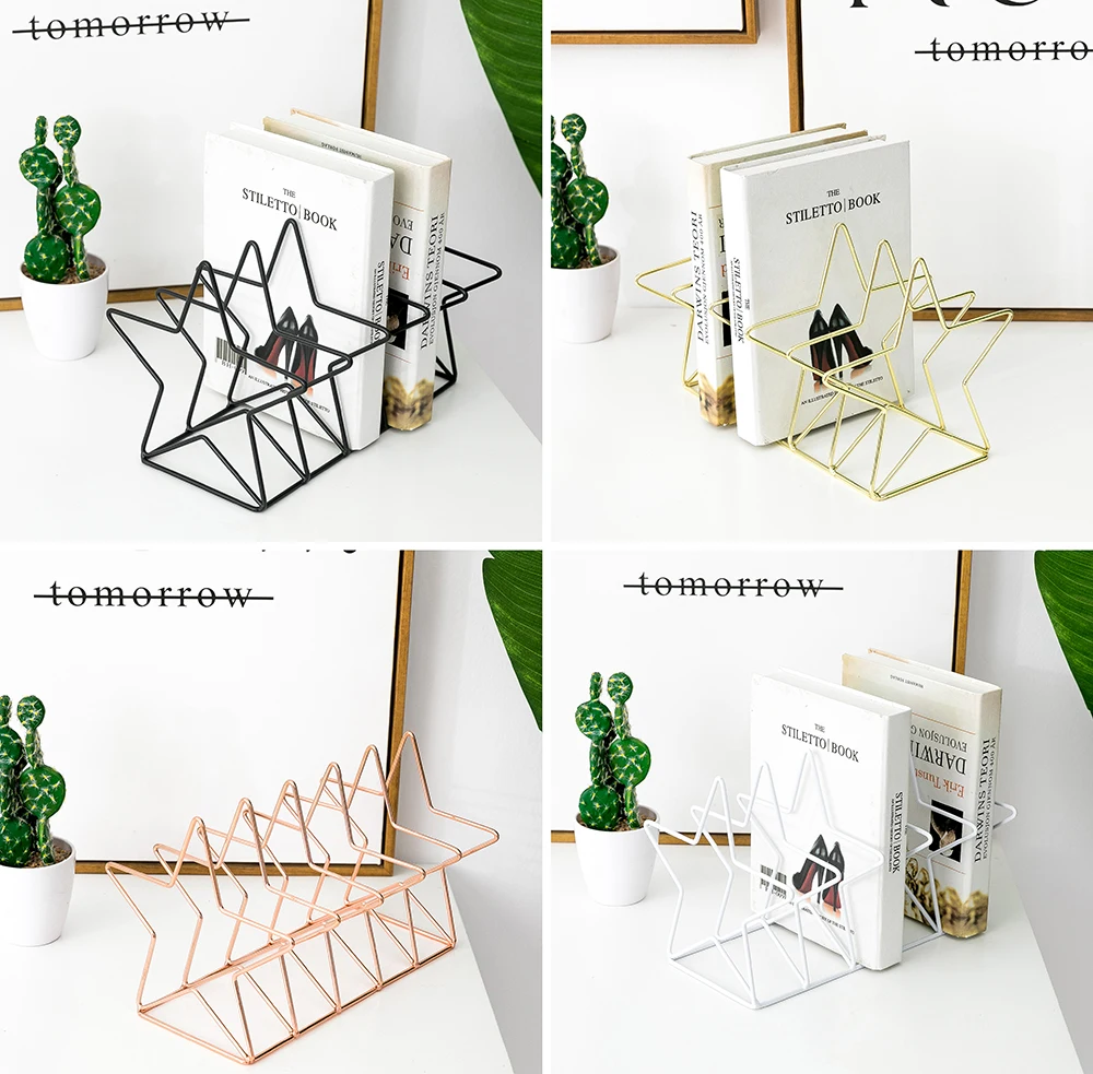 Office Home Star shape desktop shelf simple magazine storage rack metal iron wire Book Holder School Bookends metal