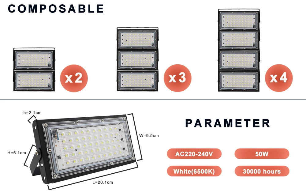 220-240V 50W Светодиодный прожектор светильник Точечный светильник Ip65 Водонепроницаемый Светодиодный точечный светильник внешние Настенные светильники садовый светильник напольный светильник белого цвета