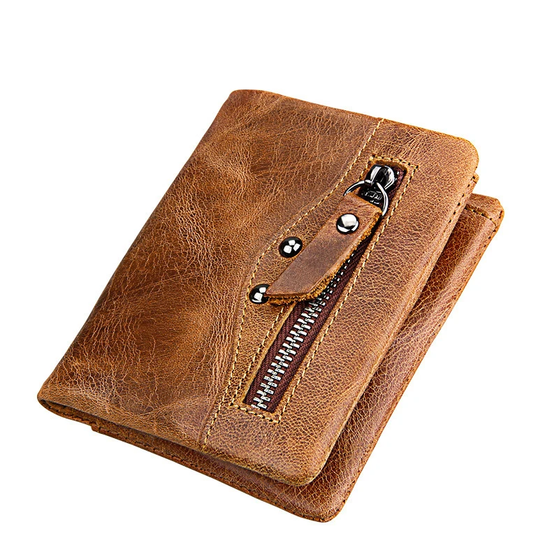 12PCS / LOT Genuine Leather New Men Genuine Leather RFID Blocking Bifold Coin Purse Short Card Holder Wallet