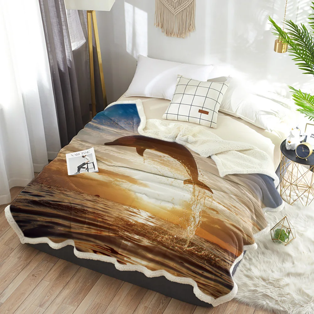 Sunshine Dolphin прыгающее из моря кашемировое одеяло детское мягкое плюшевое лоскутное