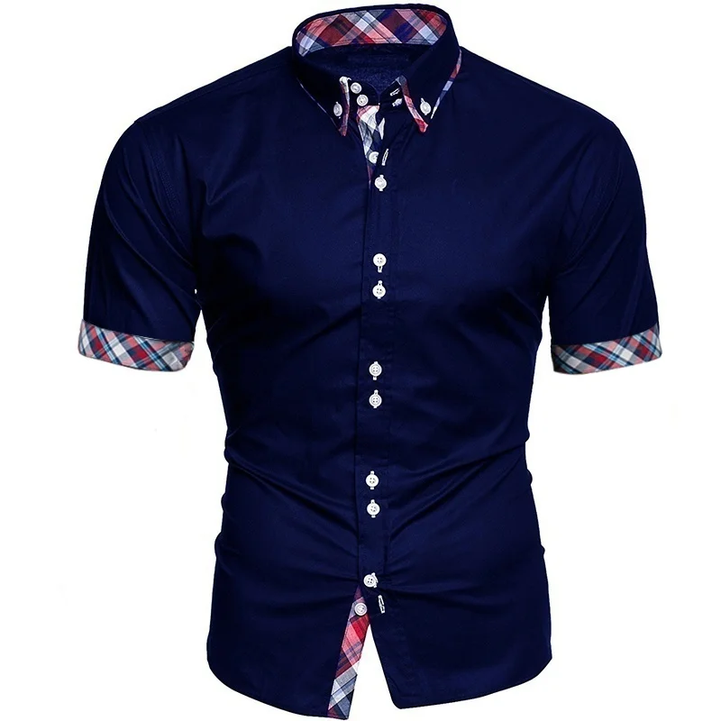 

Slim Fit Shirts for Men Business Casual Short Sleeve Plaid Male Shirts Fashion Trend Man Button Up Dress Shirt Clothes